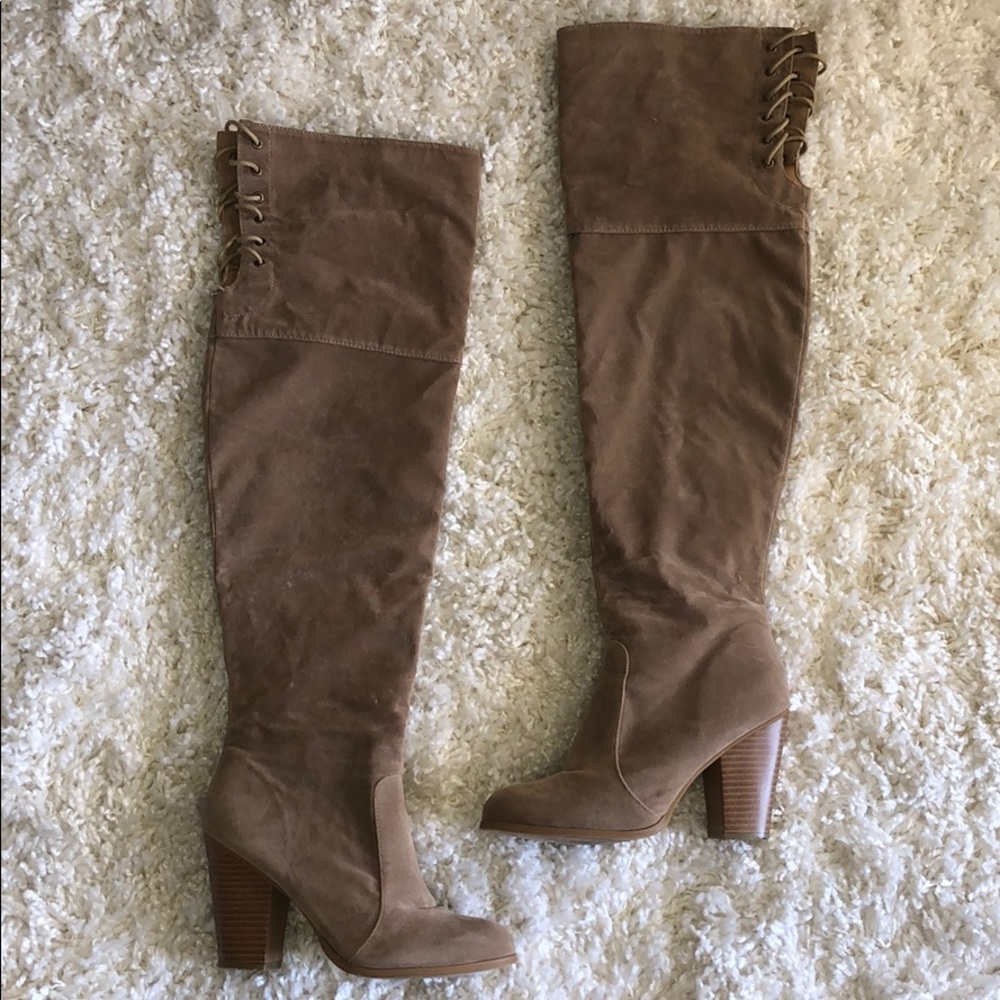 Taupe Over The Knee Suede Boots.